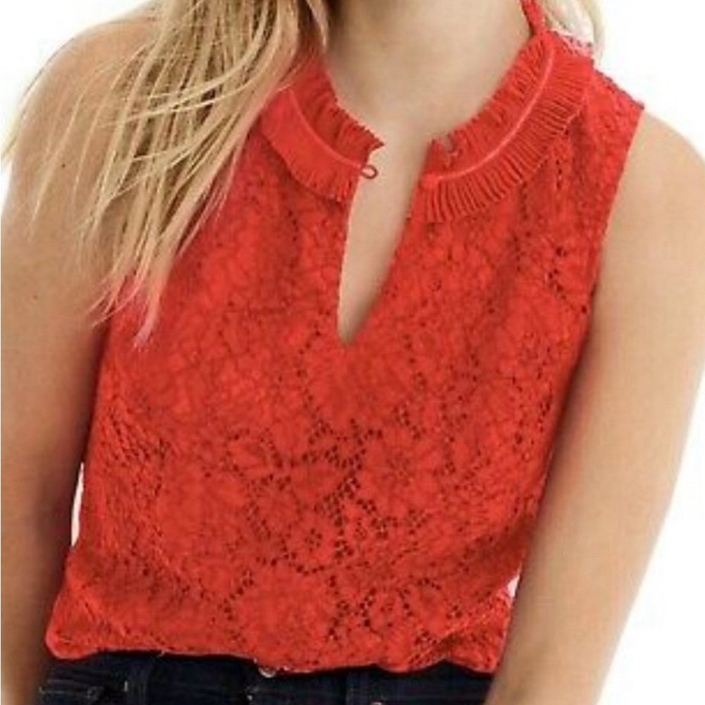 J.CREW Lace Ruffle Neck Top Blouse Large TALL